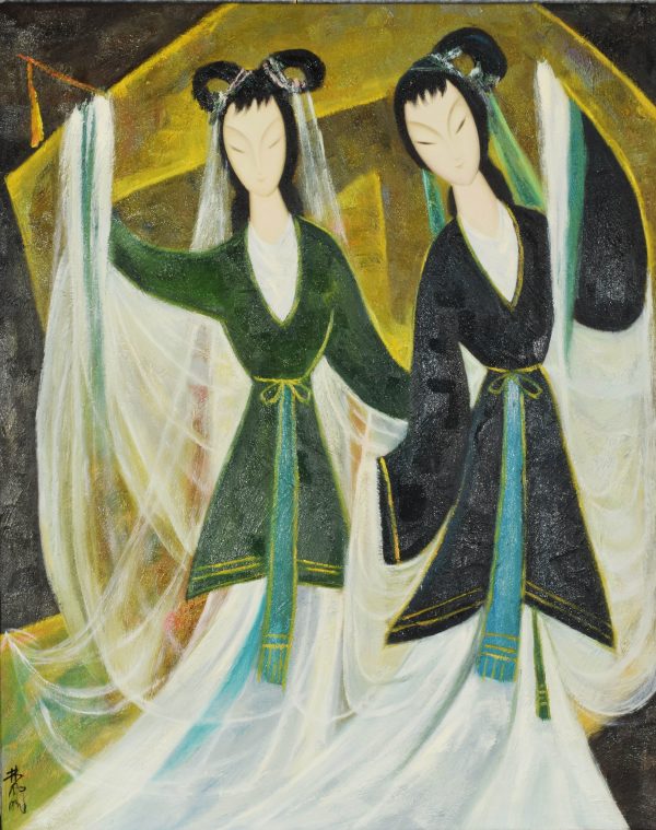 3174：LIN FENGMIAN (1900-1991), TWO GIRLS, OIL ON CANVAS