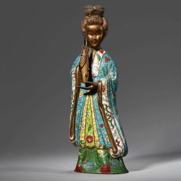 Cloisonné Enamel Figurine Ornament on Bronze Base