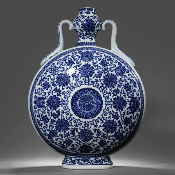 Qing Qianlong Blue and White Twined Lotus Moon Vase