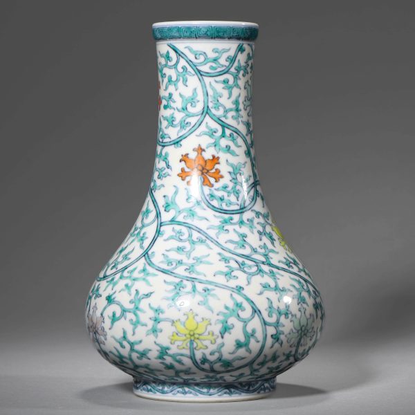 Qing Dynasty Yongzheng Period Doucai Bottle with Entwined Floral Patterns