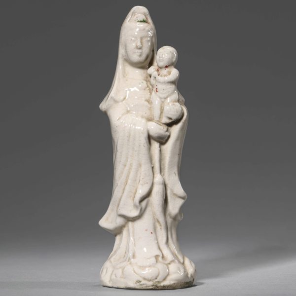 White Glazed Guanyin Statue Holding a Child