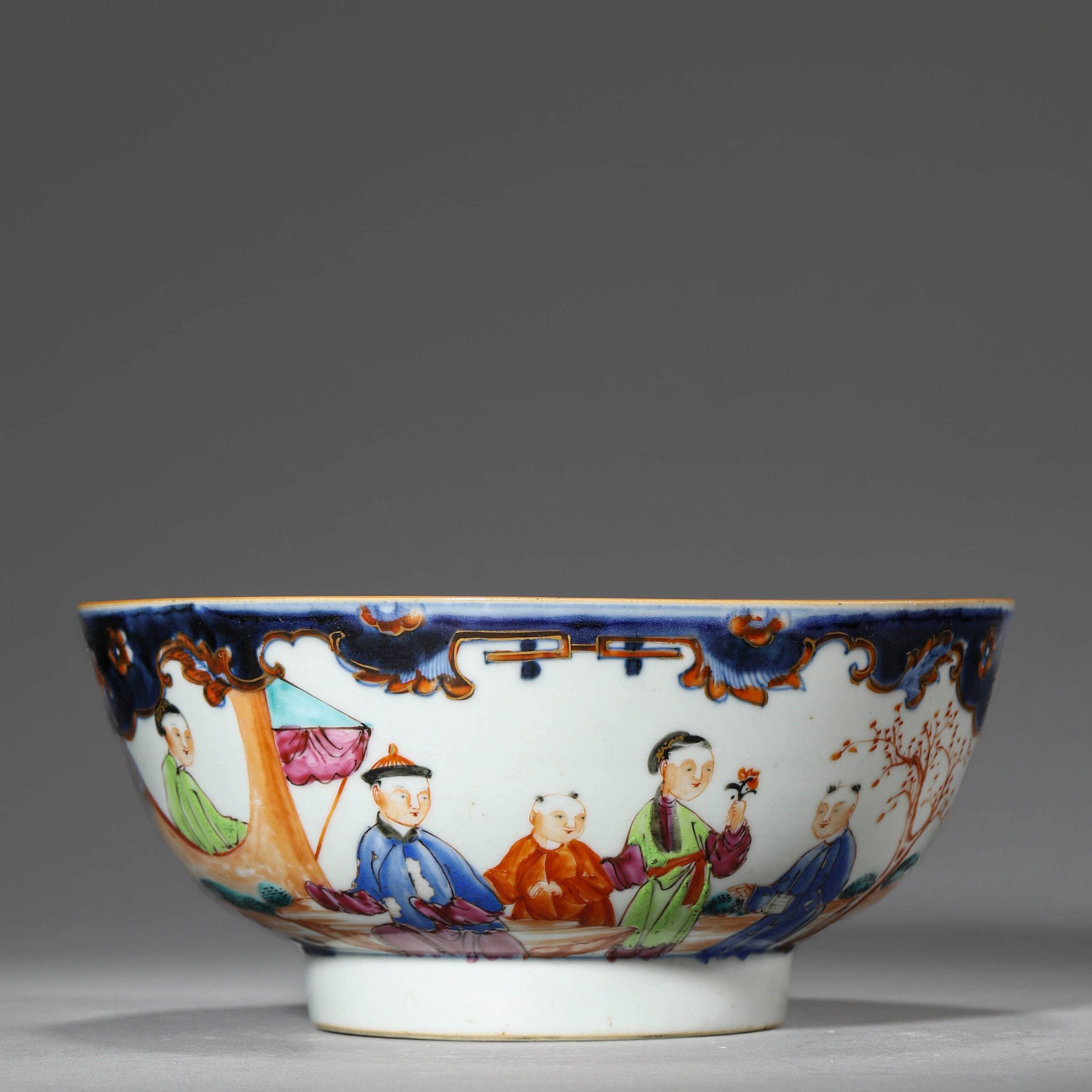 Blue and White Multicolor Gilt Bowl with Figure Pattern