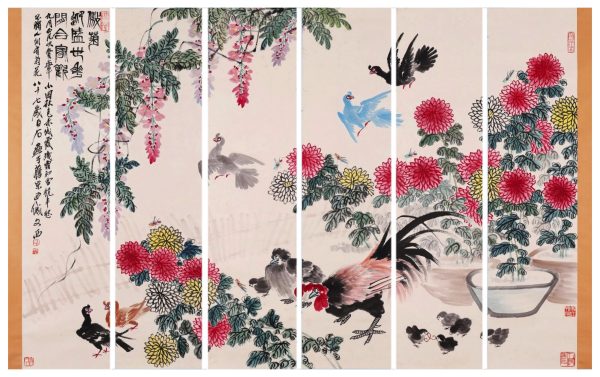 4151:SIX PAGES OF CHINESE SCROLL PAINTING BY QI BAISHI