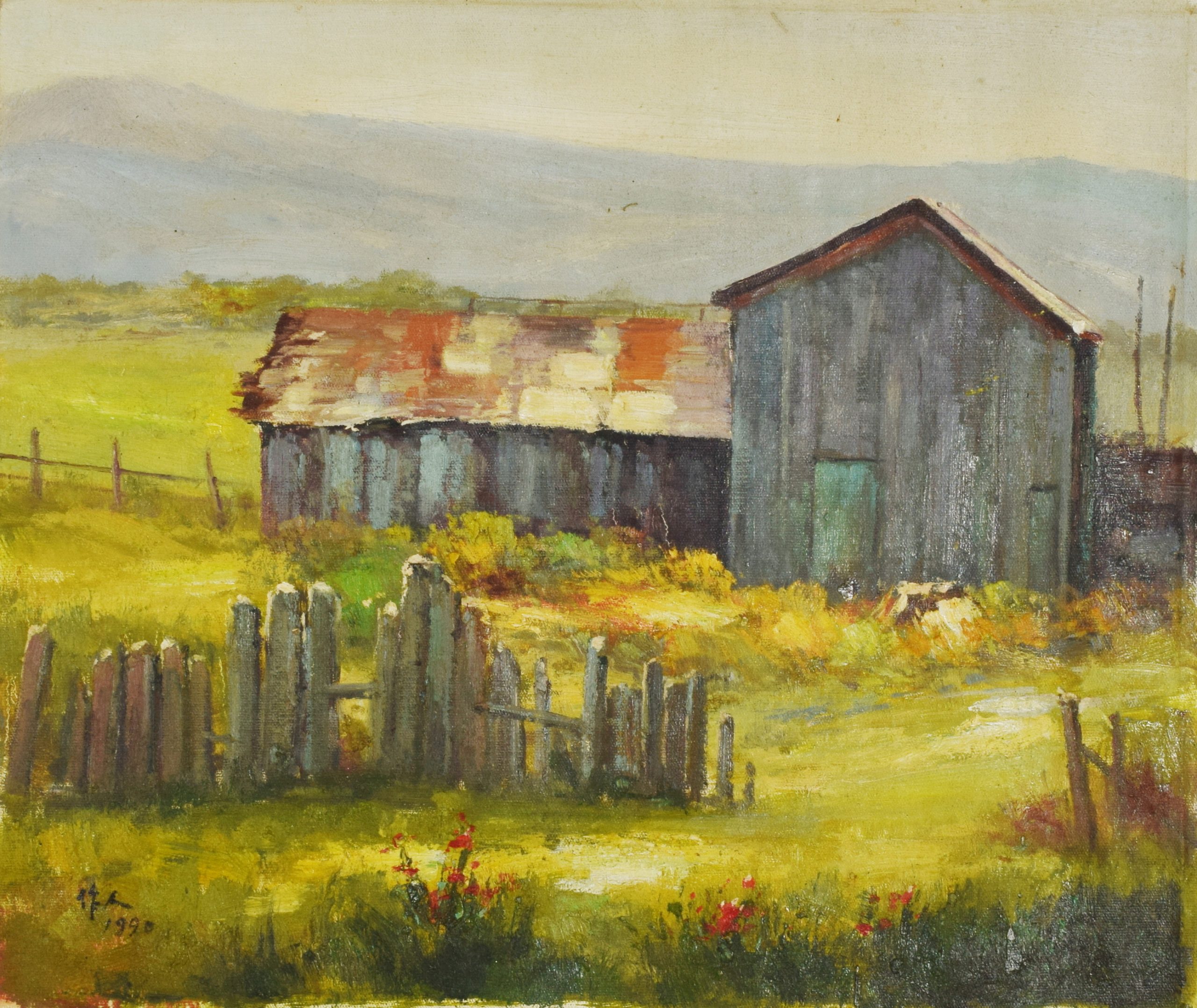 WU ZUOREN (1908–1997) MARK, "SMALL HOUSE," OIL ON CANVAS, POSSIBLY 20TH CENTURY.